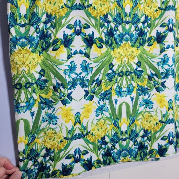 Unbranded Altered Size 16 Yellow Green Colorful Floral Zip Knee Length Skirt - Picture 2 of 7